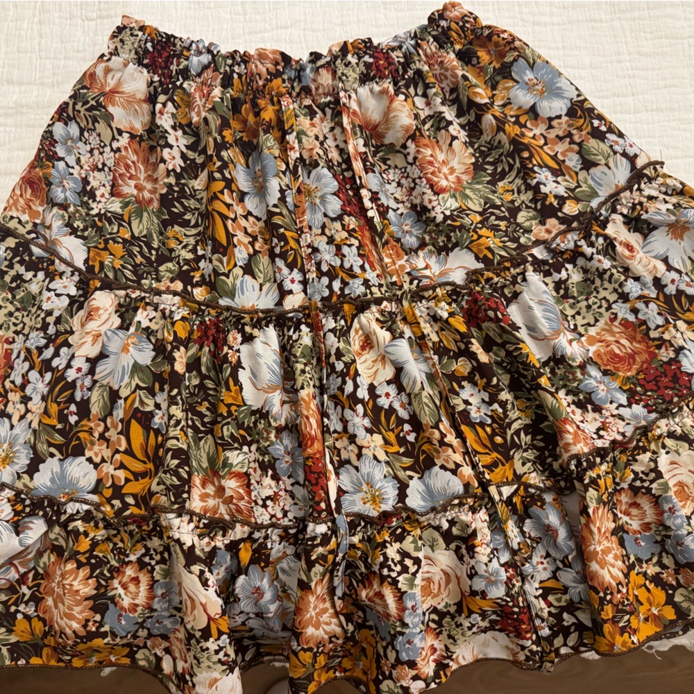 Floral Tiered Ruffle Skirt - Brown Multi